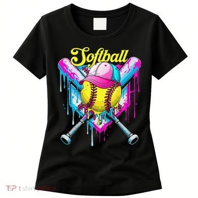 Softball Drip Ice Cream Coquette Bow Softball For Women's T-Shirt