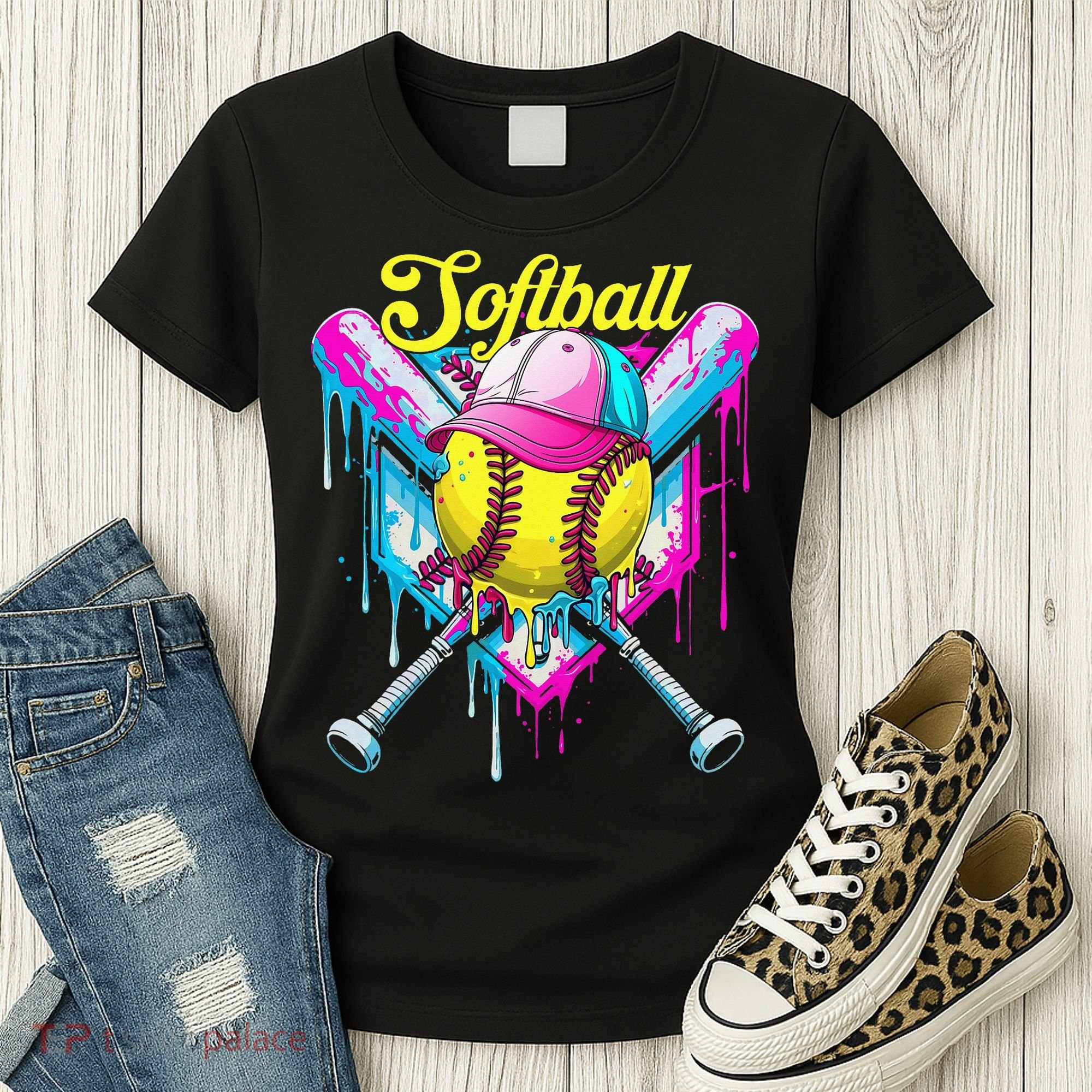 Softball Drip Ice Cream Coquette Bow Softball For Women's T-Shirt