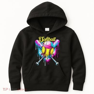 Softball Drip Ice Cream Coquette Bow Softball For Kids Hoodie
