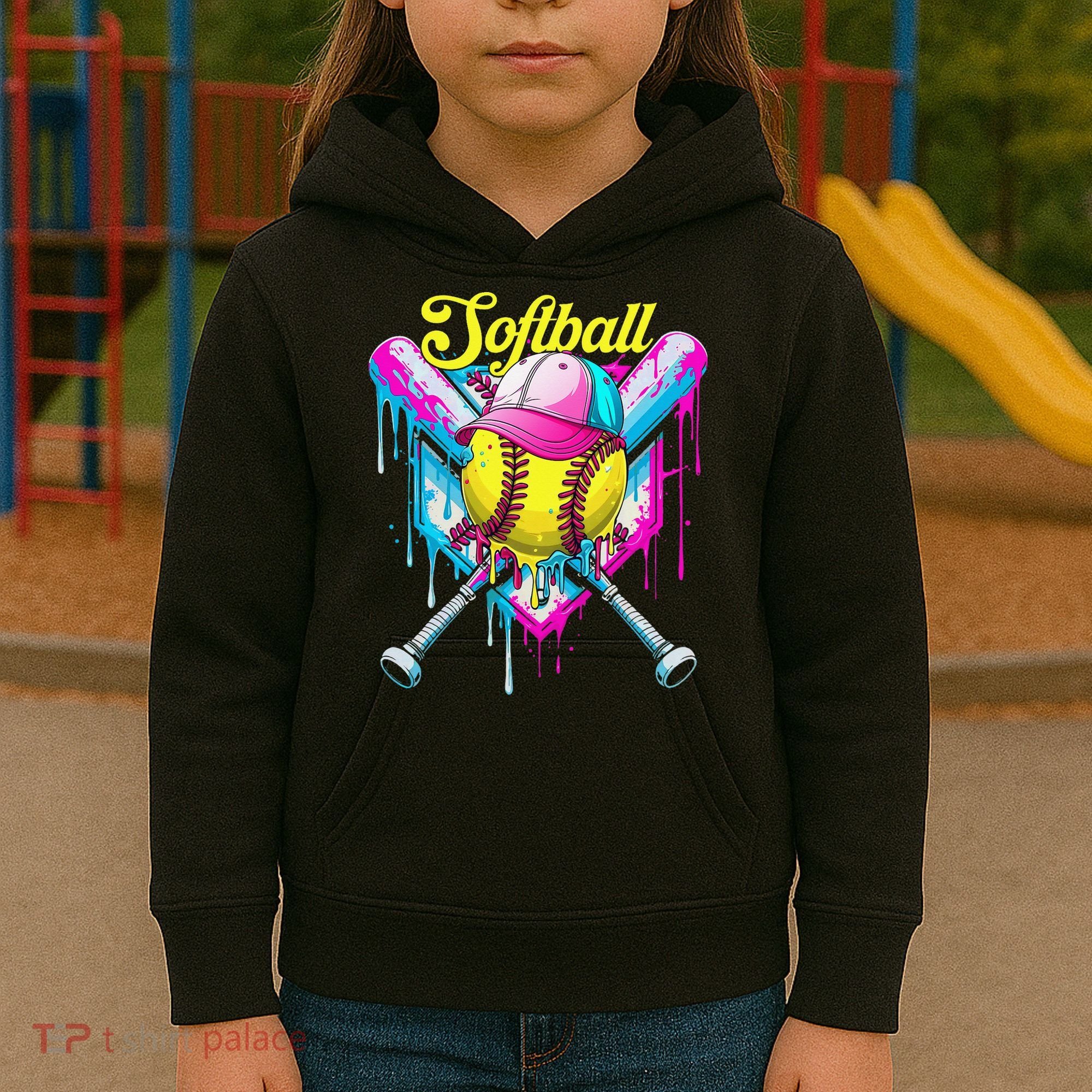 Softball Drip Ice Cream Coquette Bow Softball For Kids Hoodie
