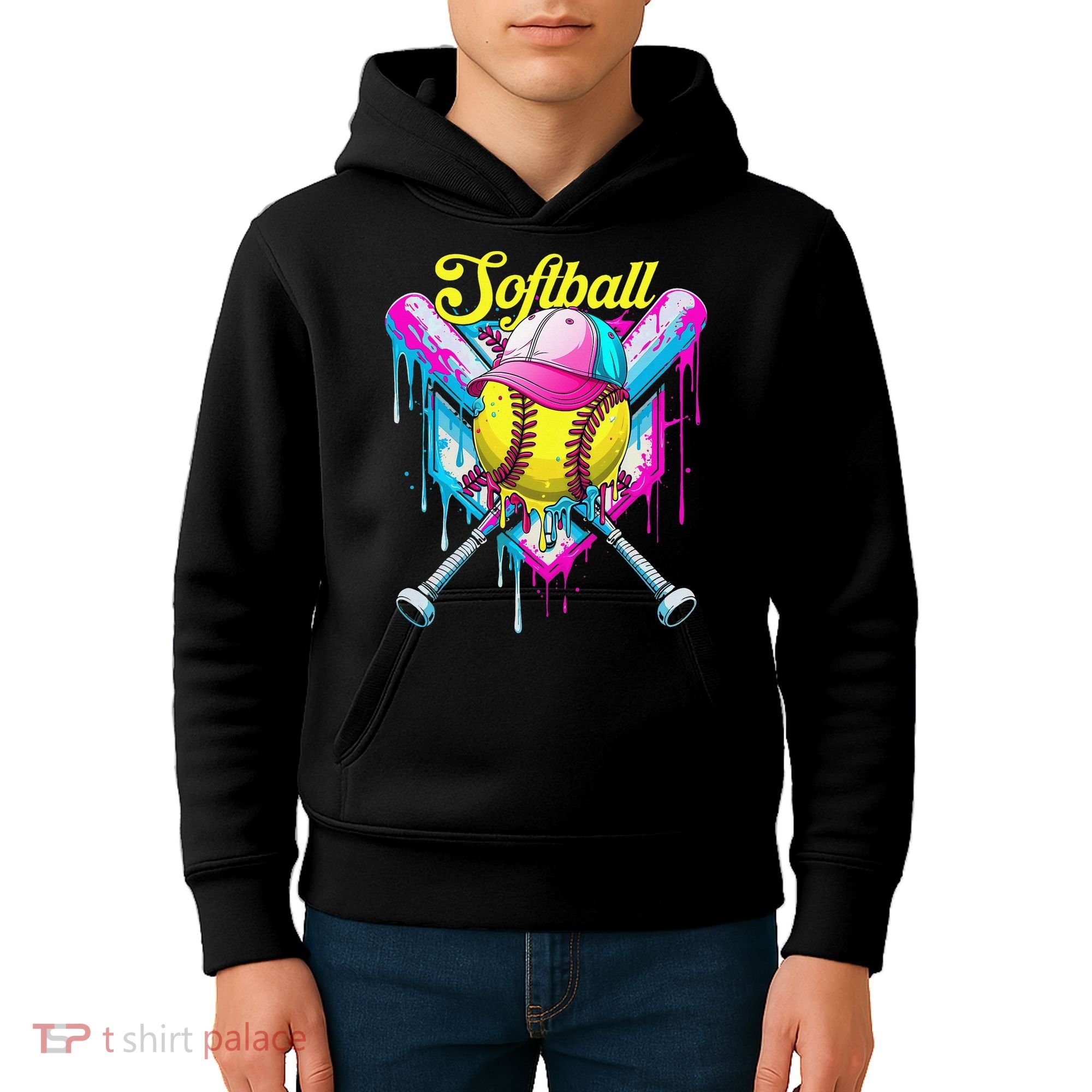 Softball Drip Ice Cream Coquette Bow Softball For Kids Hoodie