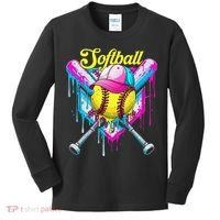 Softball Drip Ice Cream Coquette Bow Softball For Kids Long Sleeve Shirt thumb 0