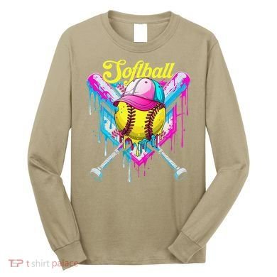Softball Drip Ice Cream Coquette Bow Softball For Long Sleeve Shirt