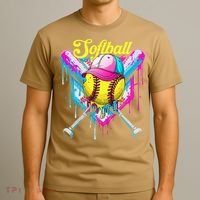 Softball Drip Ice Cream Coquette Bow Softball For T-Shirt thumb 3
