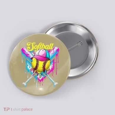 Softball Drip Ice Cream Coquette Bow Softball For Button