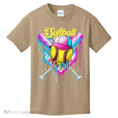 Softball Drip Ice Cream Coquette Bow Softball For Kids T-Shirt