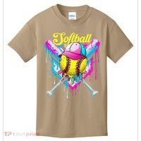 Softball Drip Ice Cream Coquette Bow Softball For Kids T-Shirt thumb 0