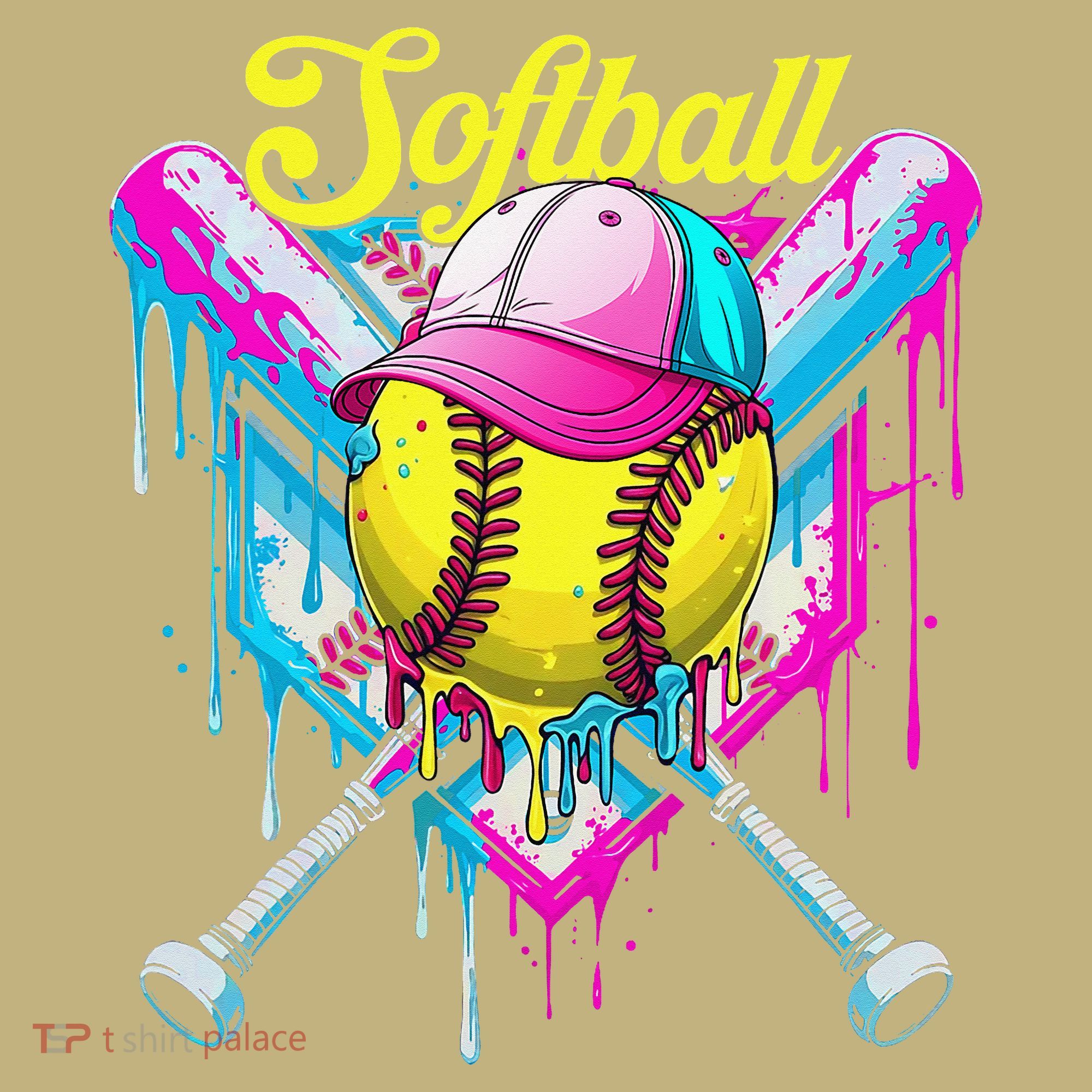 Softball Drip Ice Cream Coquette Bow Softball For Kids T-Shirt