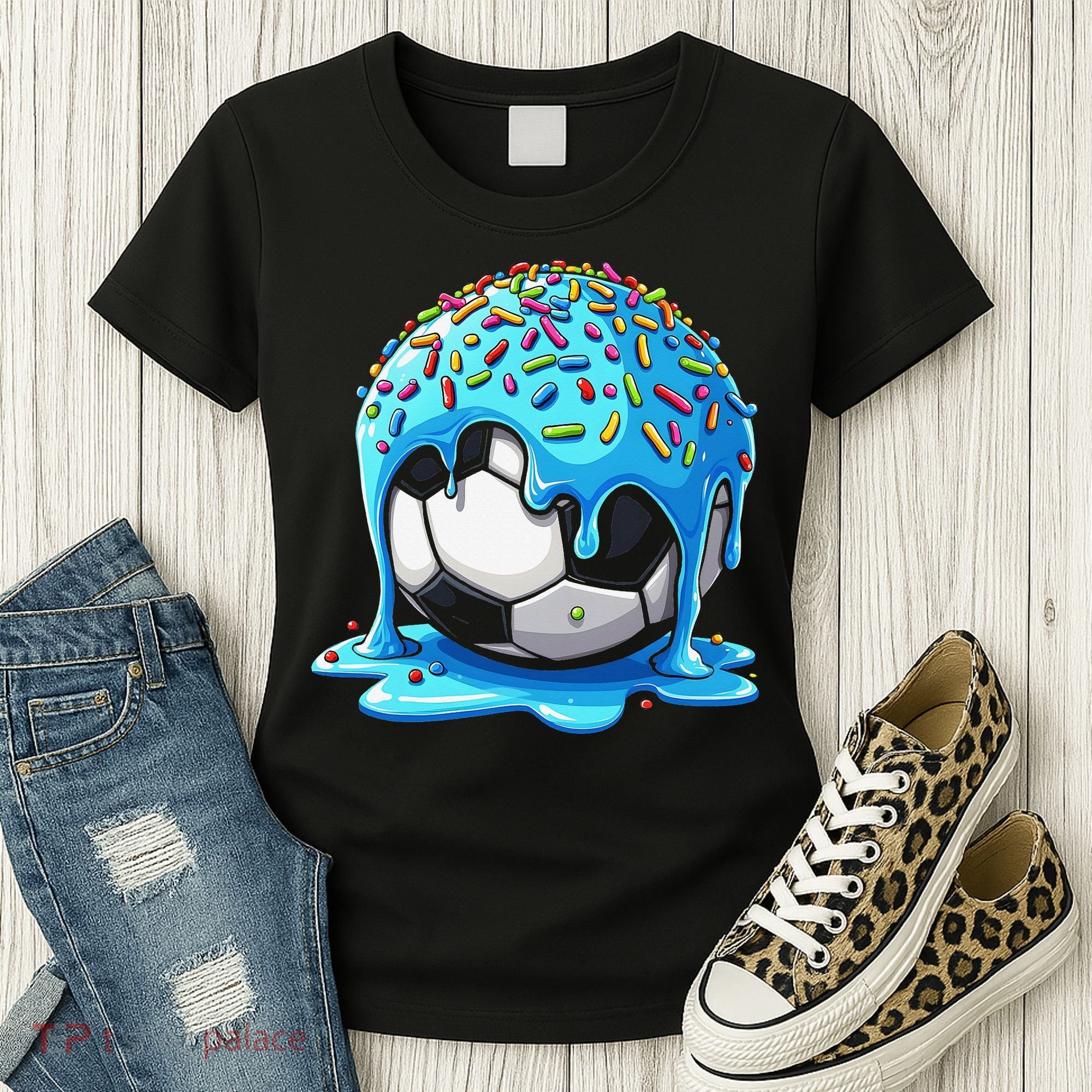 Soccer Drip Ice Cream Drip With Sprinkles Summer Women's T-Shirt