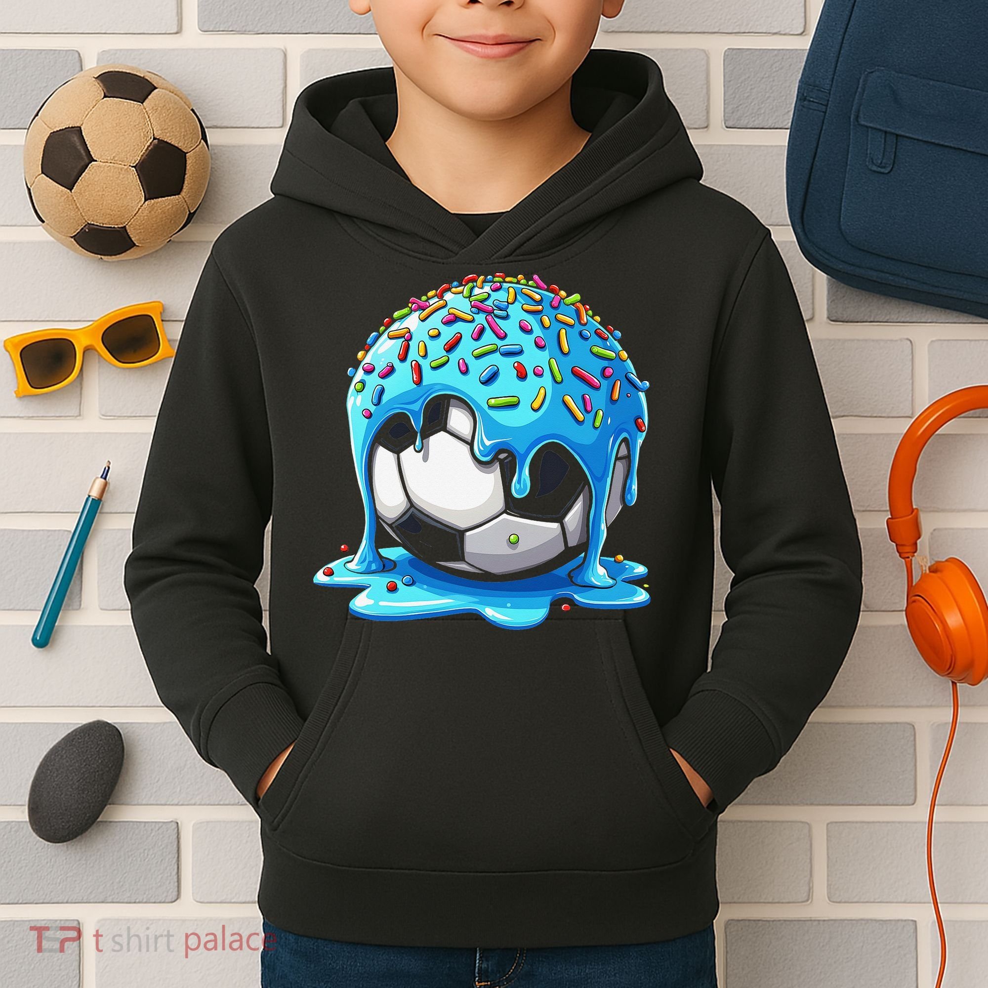 Soccer Drip Ice Cream Drip With Sprinkles Summer Kids Hoodie