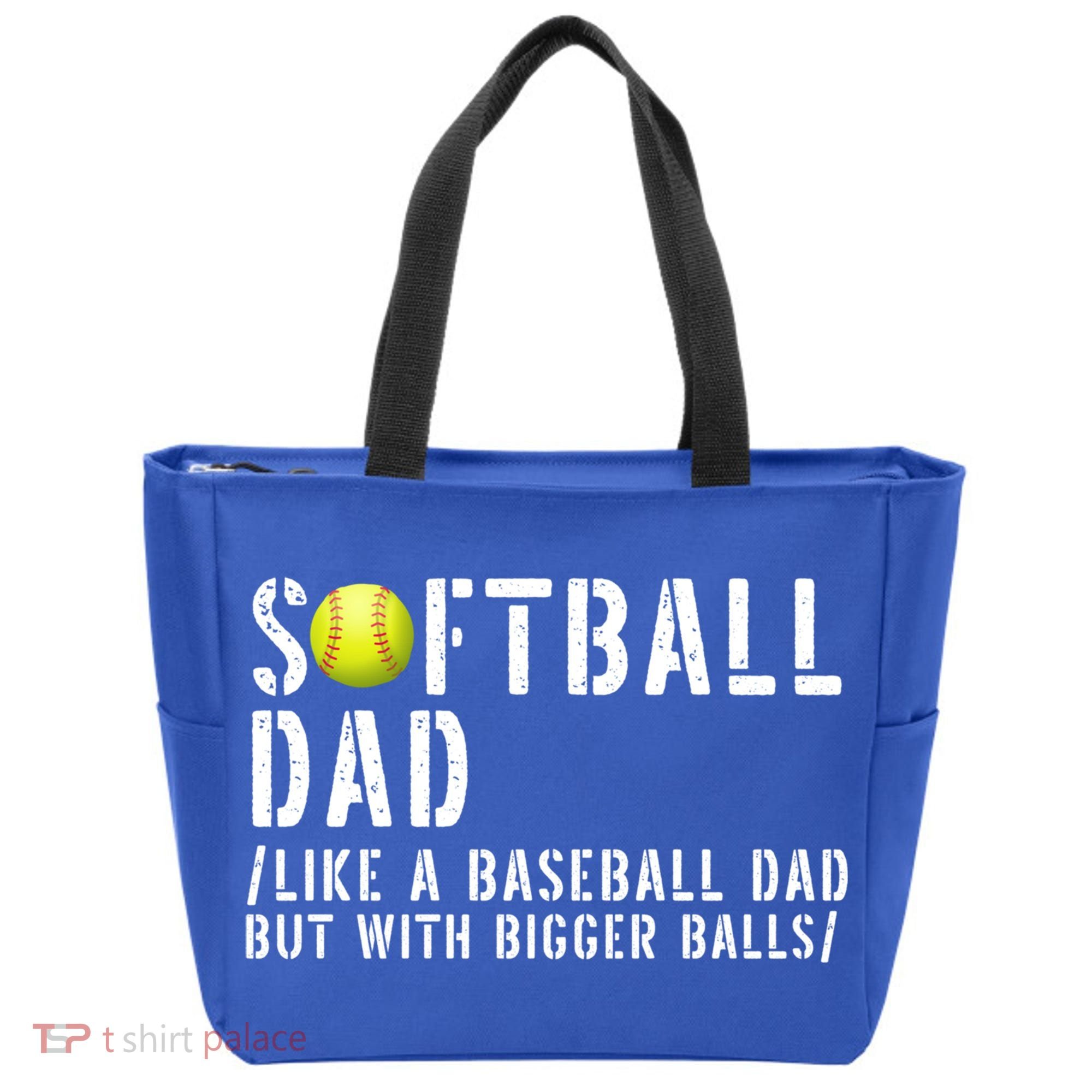 Softball Dad Like A Baseball But With Bigger Balls Fathers Cool Gift Tote Bag
