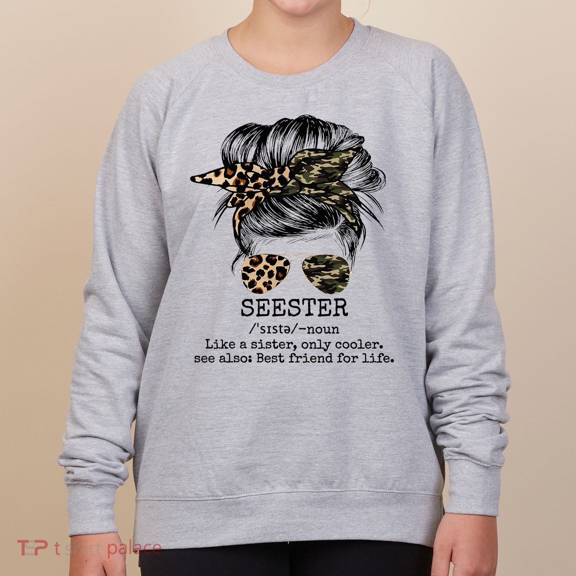 Seester Definition Messy Bun Camo Cheetah Women's Sweatshirt