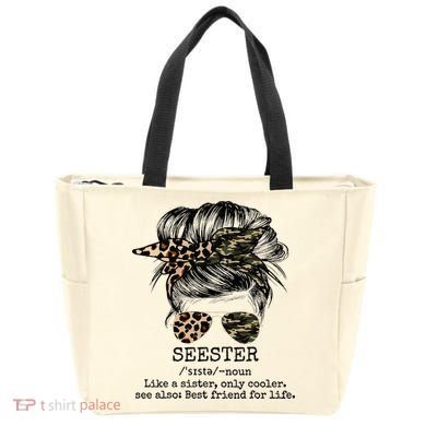 Seester Definition Messy Bun Camo Cheetah Tote Bag