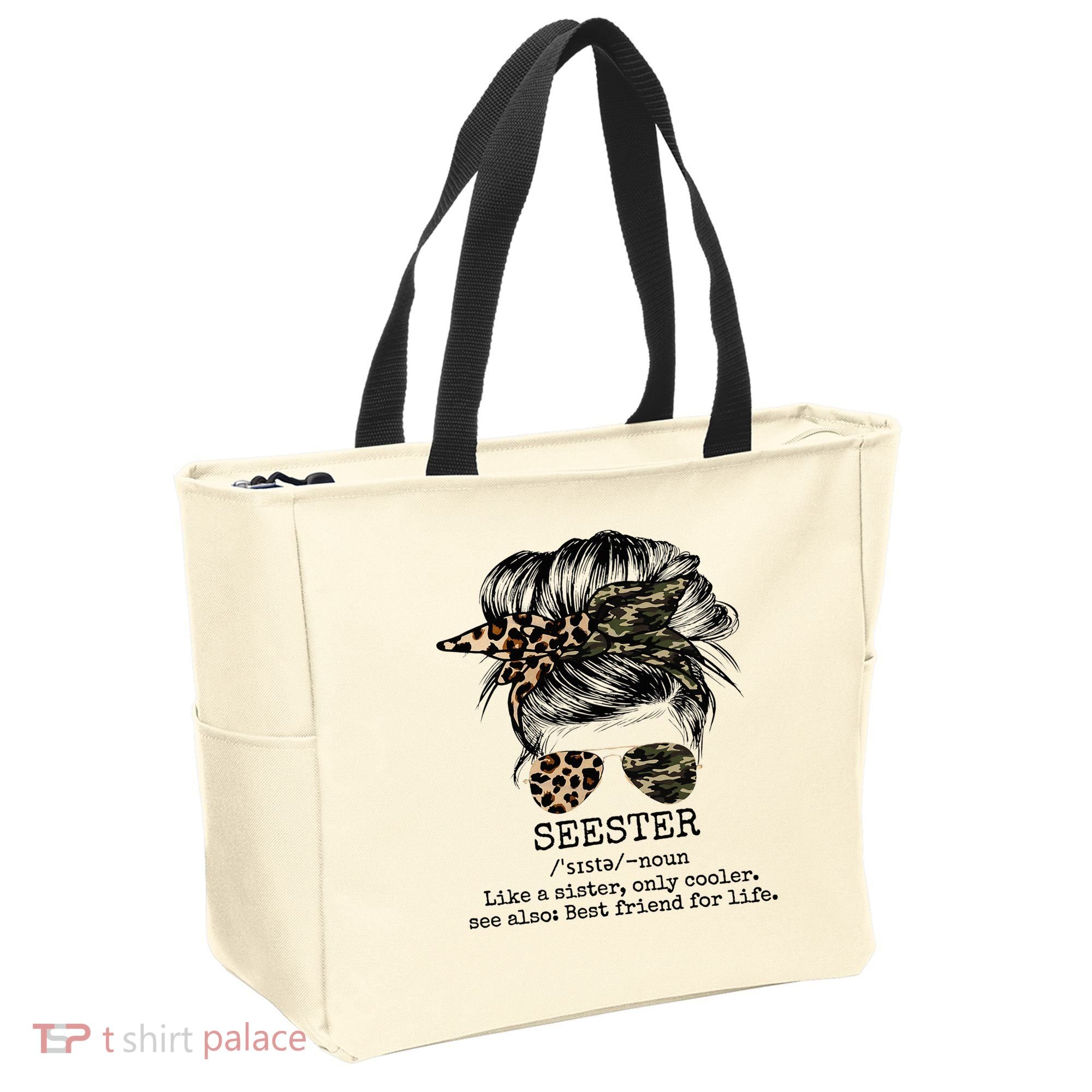 Seester Definition Messy Bun Camo Cheetah Tote Bag