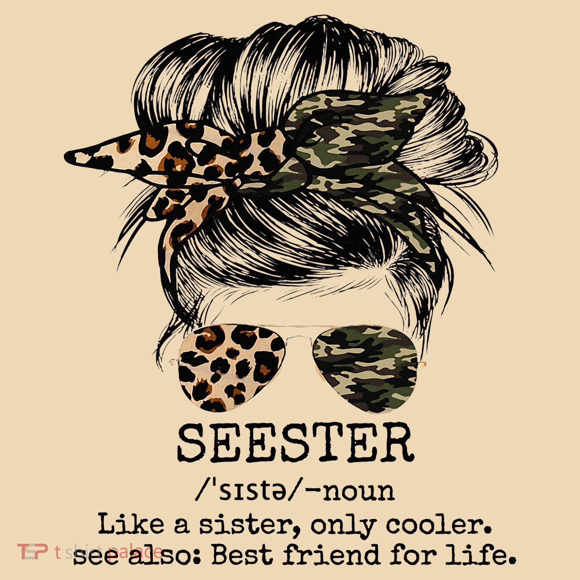Seester Definition Messy Bun Camo Cheetah Tote Bag