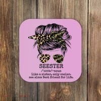Seester Definition Messy Bun Camo Cheetah Coaster thumb 0
