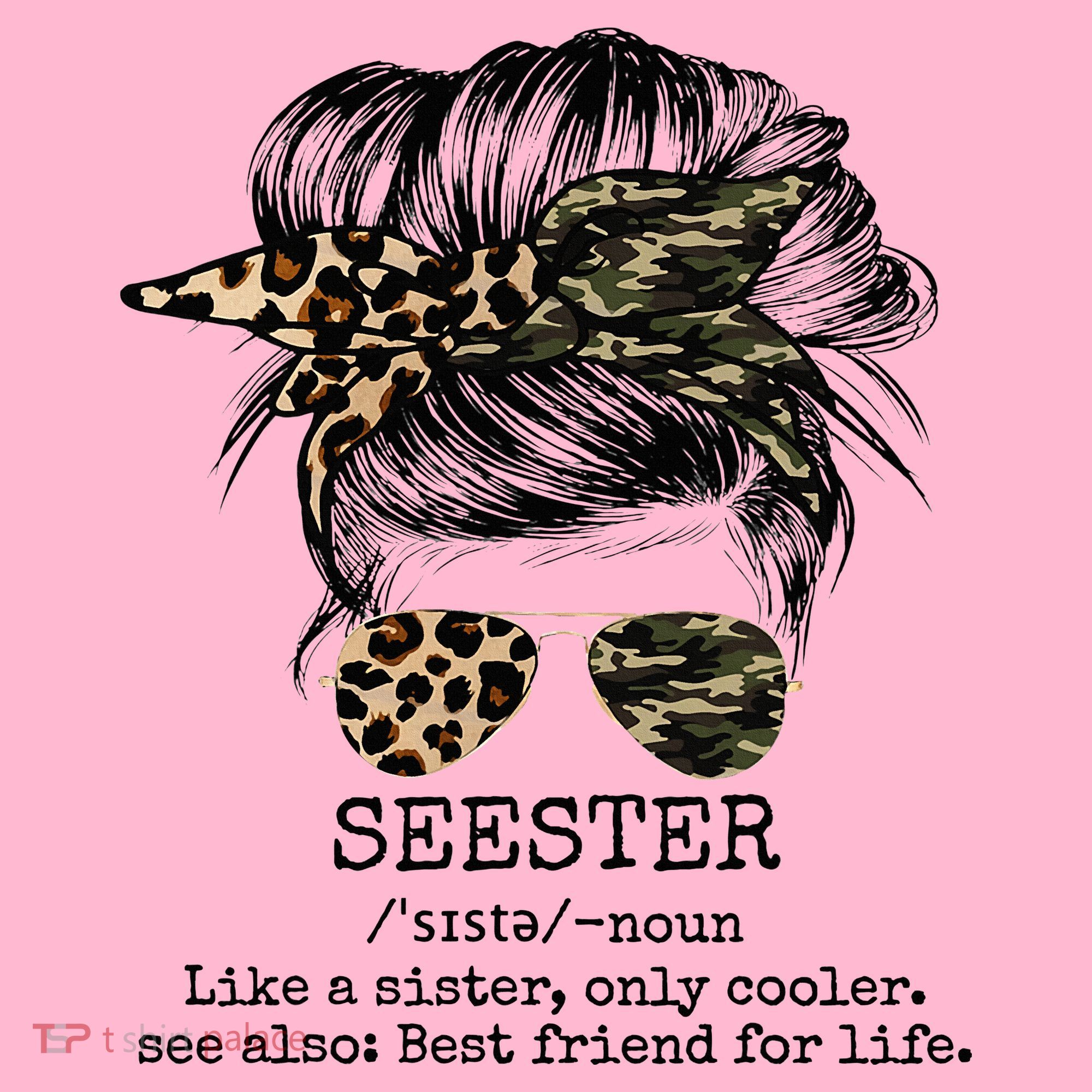 Seester Definition Messy Bun Camo Cheetah Coaster