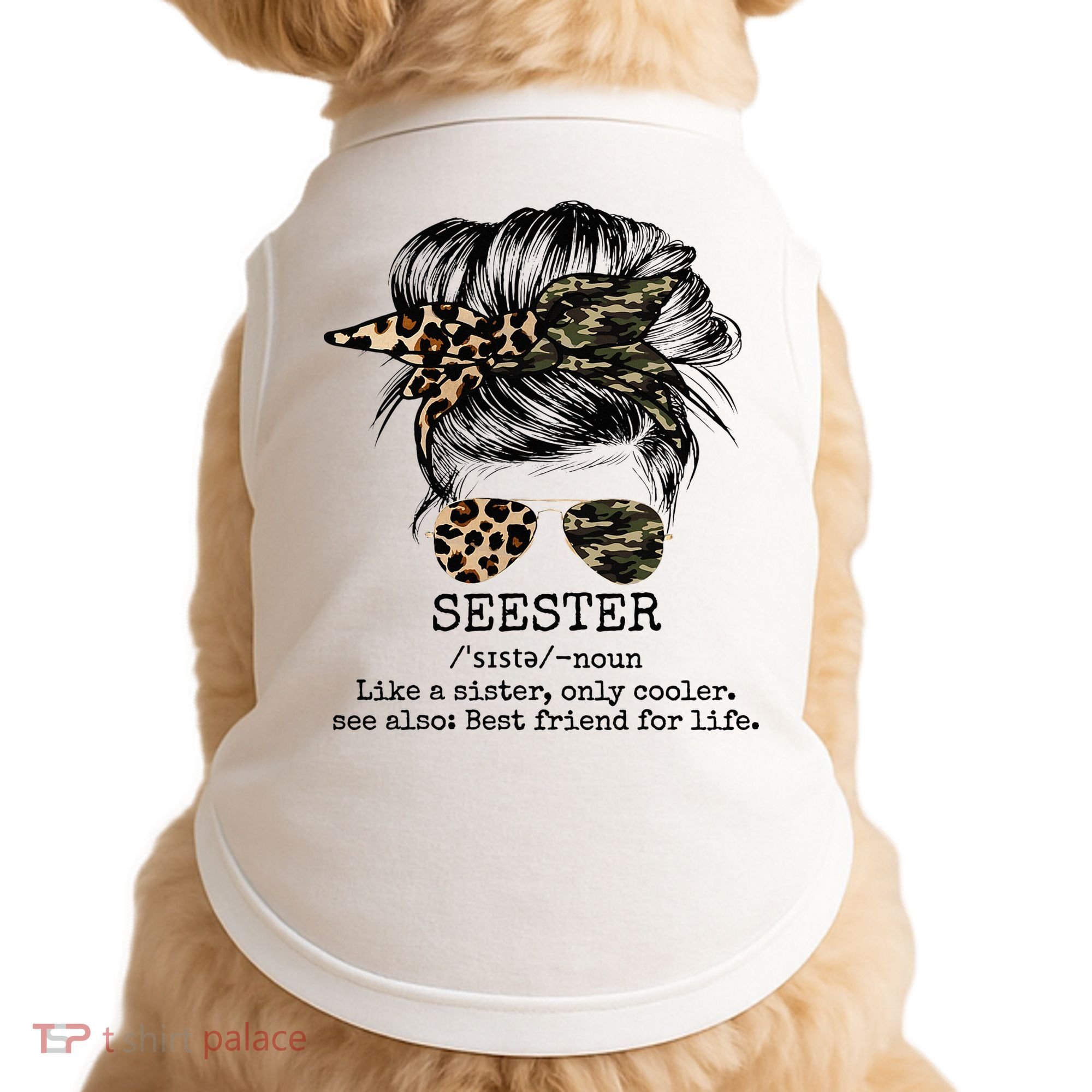 Seester Definition Messy Bun Camo Cheetah Doggie Tank