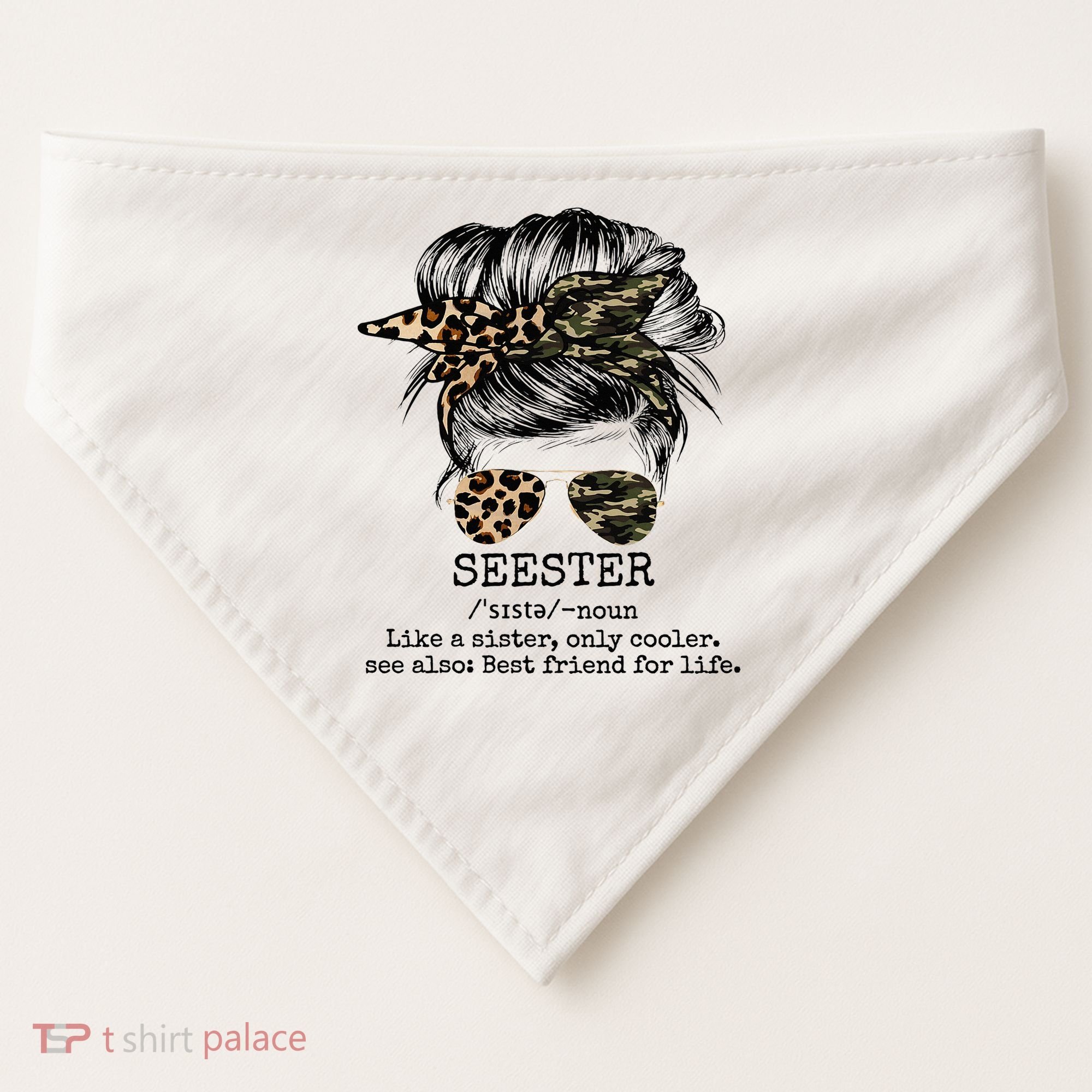 Seester Definition Messy Bun Camo Cheetah USA-Made Doggie Bandana