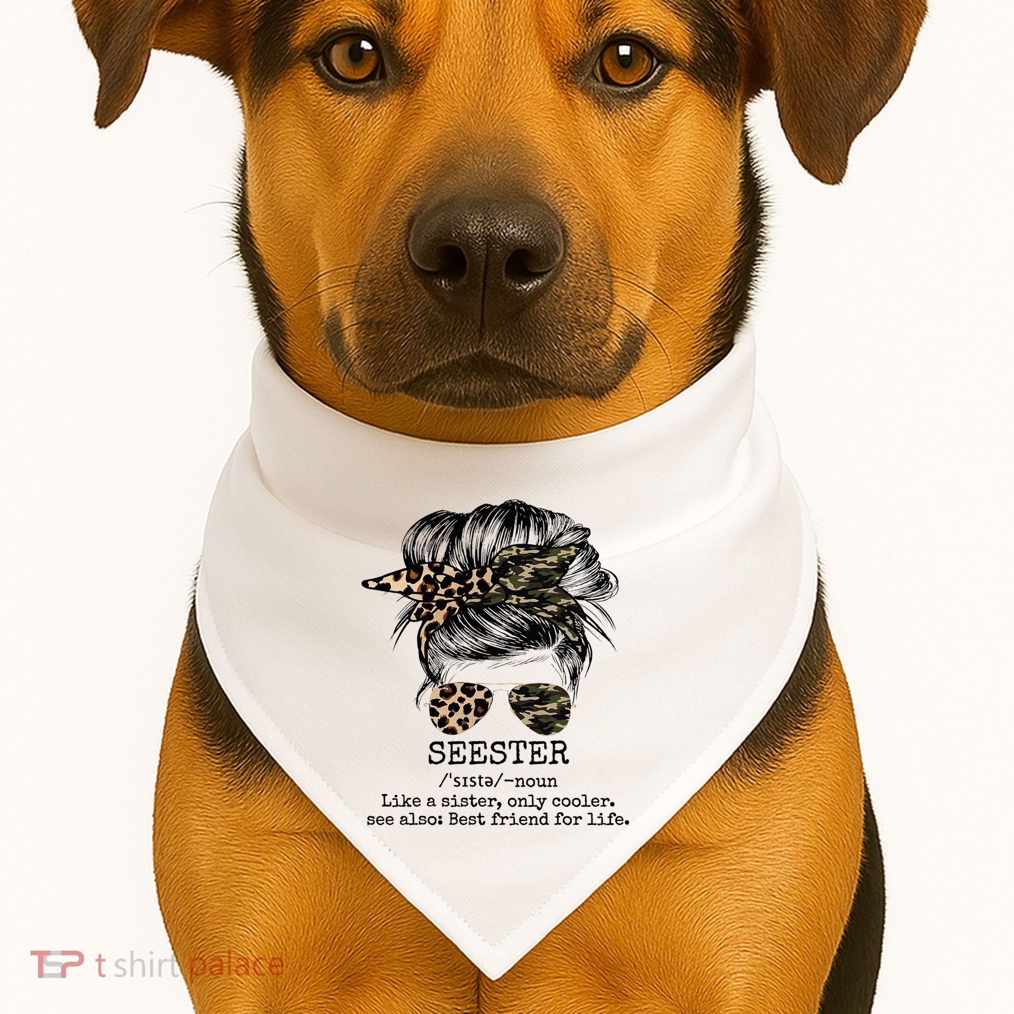 Seester Definition Messy Bun Camo Cheetah USA-Made Doggie Bandana
