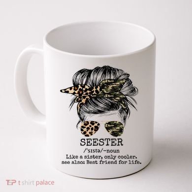 Seester Definition Messy Bun Camo Cheetah Coffee Mug