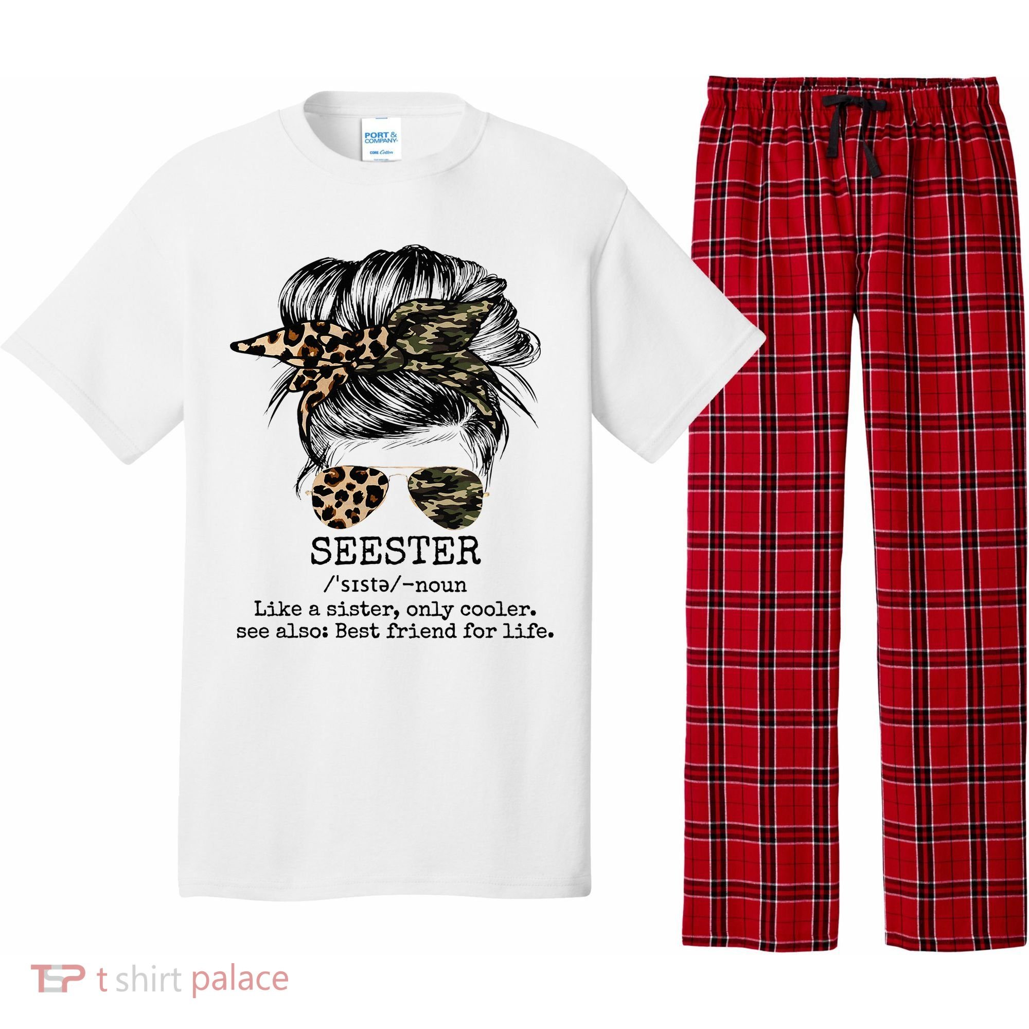 Seester Definition Messy Bun Camo Cheetah Pajama Set