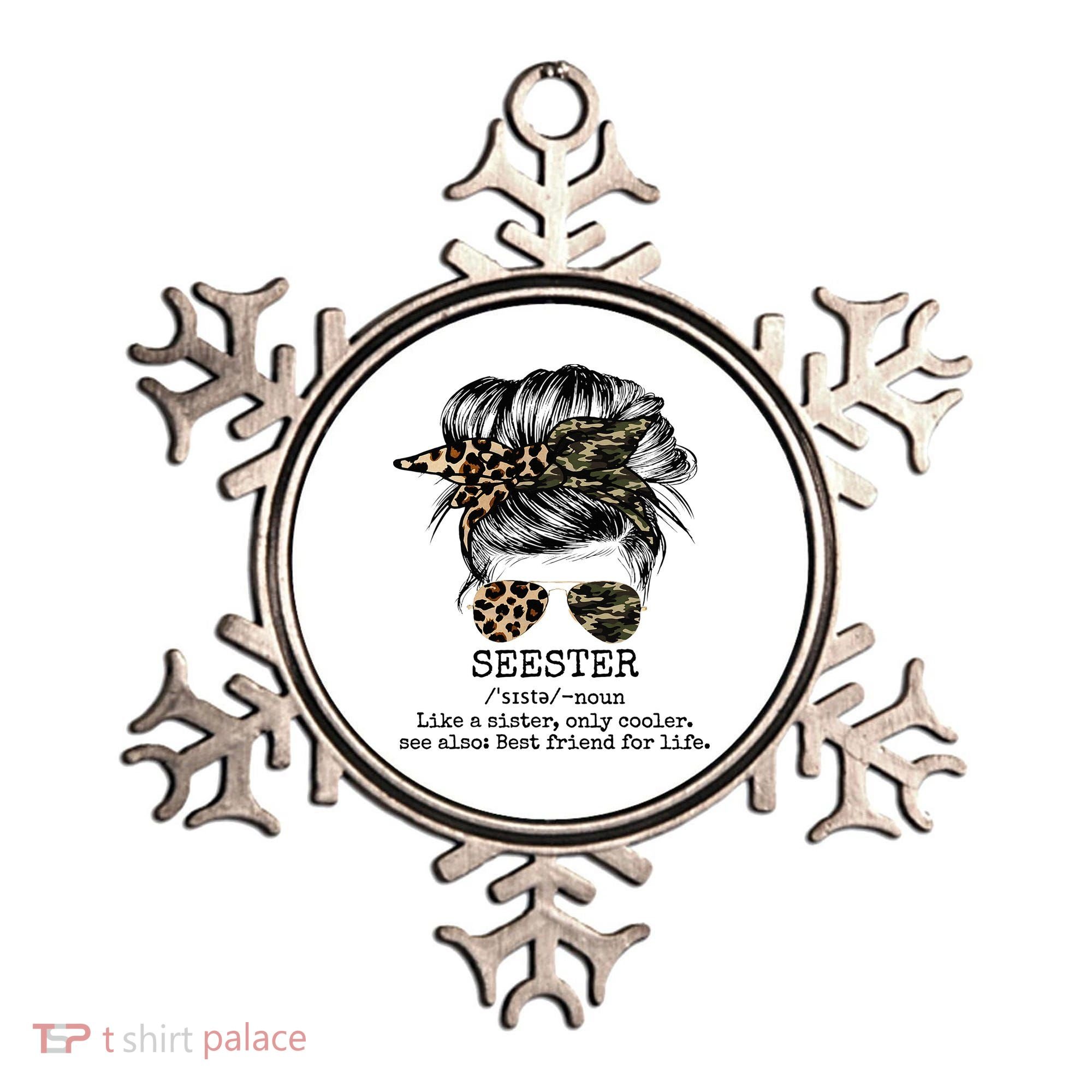 Seester Definition Messy Bun Camo Cheetah Ornament