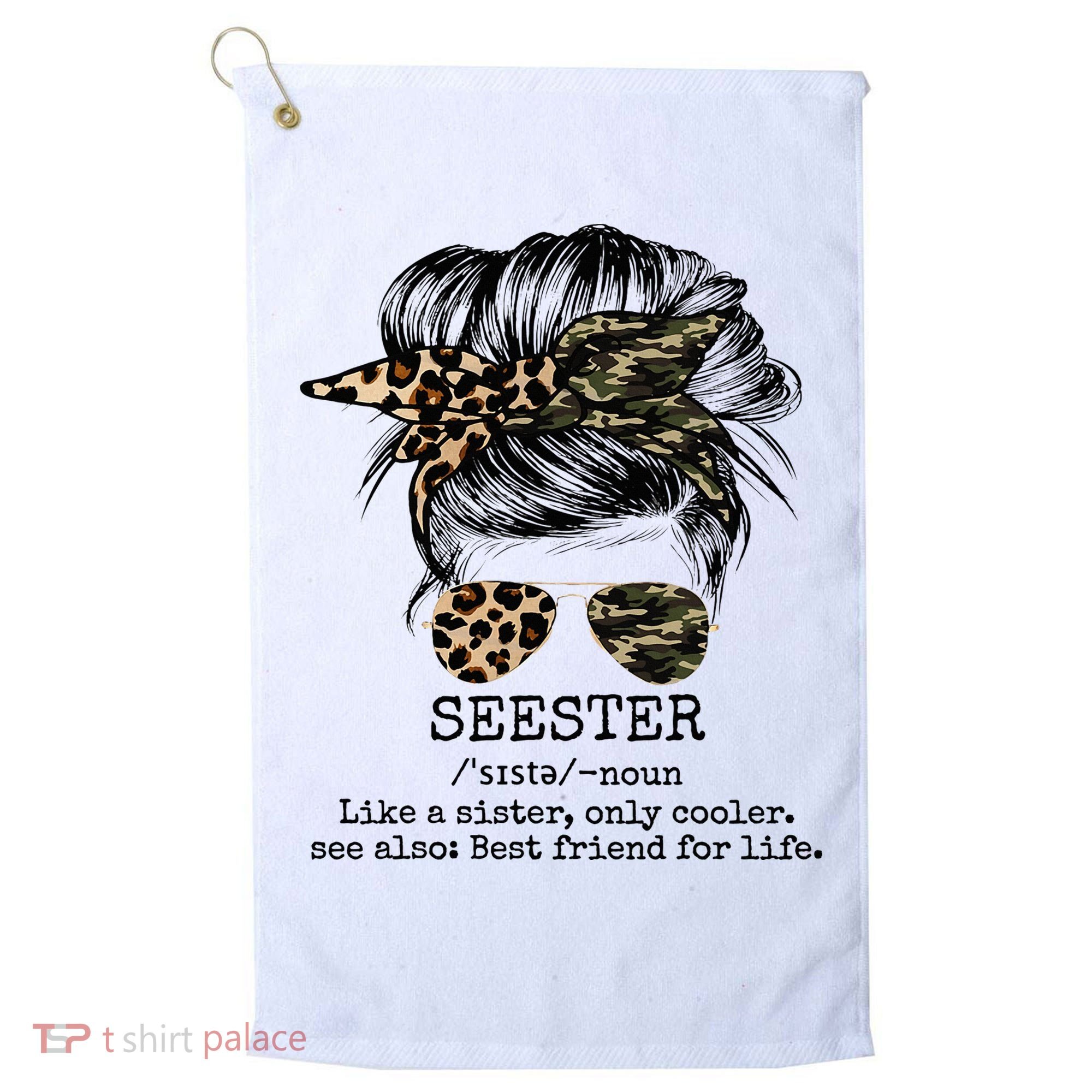 Seester Definition Messy Bun Camo Cheetah Golf Towel