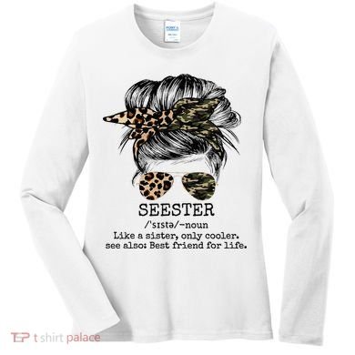 Seester Definition Messy Bun Camo Cheetah Women's Long Sleeve Shirt
