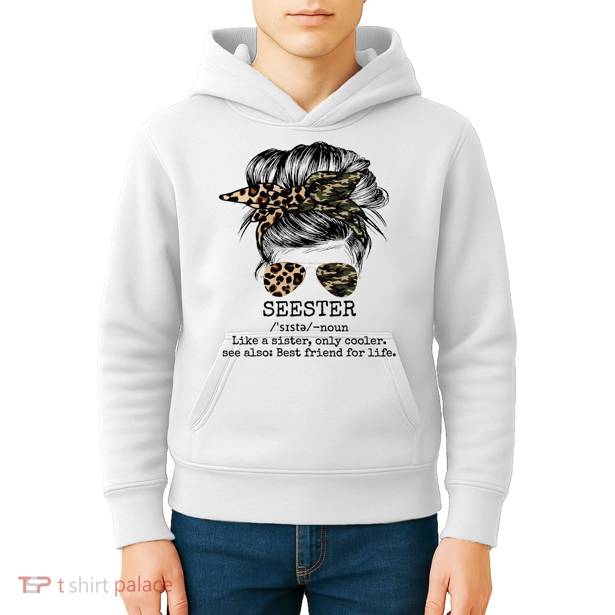 Seester Definition Messy Bun Camo Cheetah Kids Hoodie