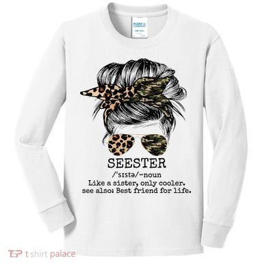 Seester Definition Messy Bun Camo Cheetah Kids Long Sleeve Shirt