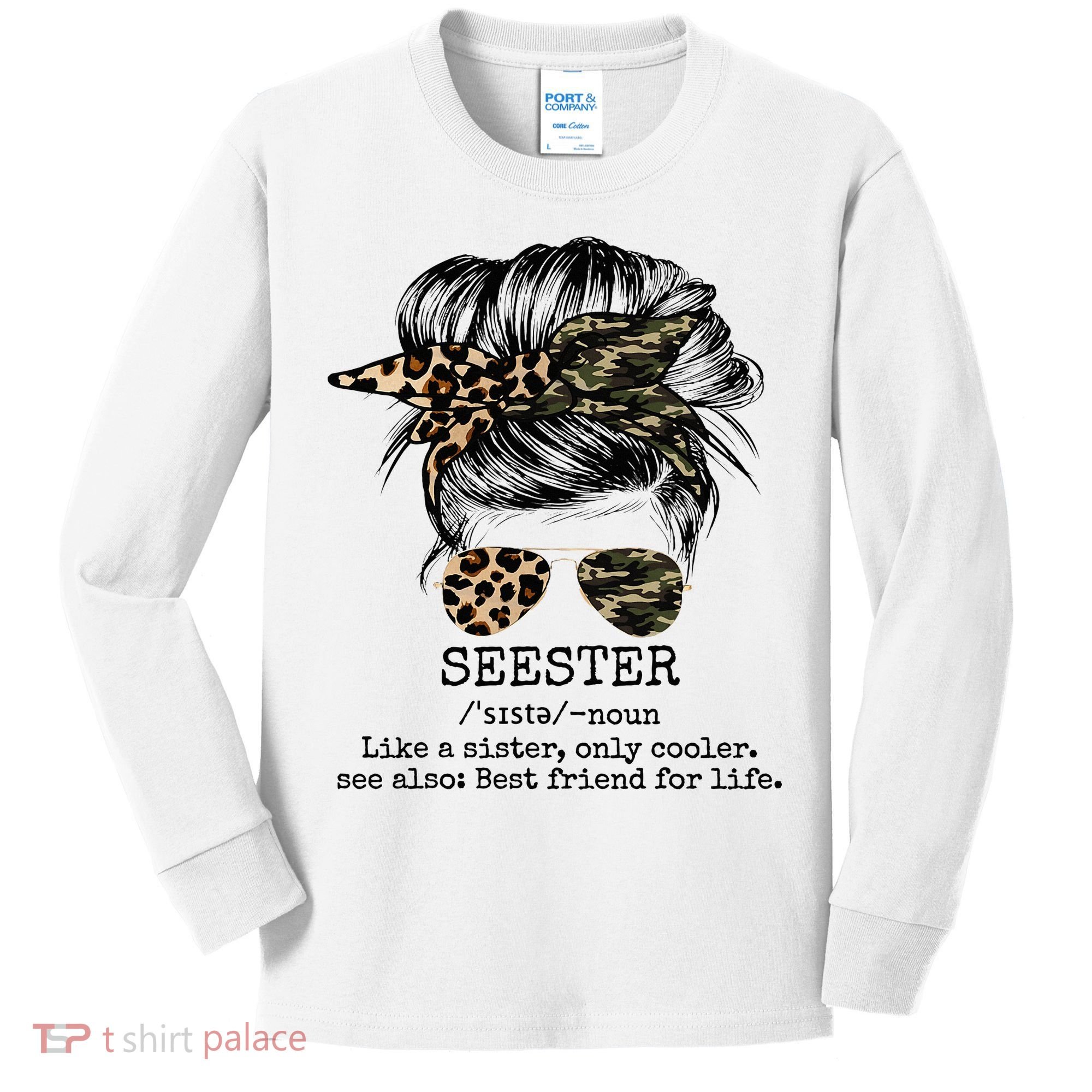 Seester Definition Messy Bun Camo Cheetah Kids Long Sleeve Shirt