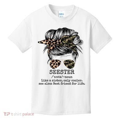 Seester Definition Messy Bun Camo Cheetah Kids T-Shirt
