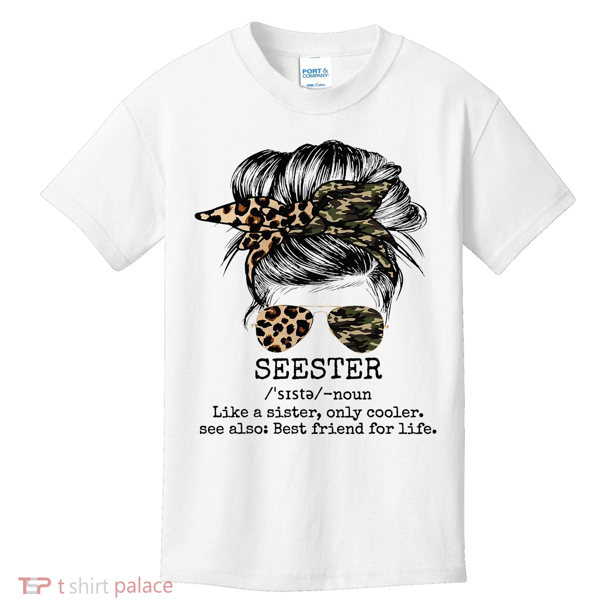 Seester Definition Messy Bun Camo Cheetah Kids T-Shirt