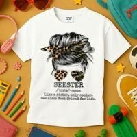 Seester Definition Messy Bun Camo Cheetah Kids T-Shirt thumb 3