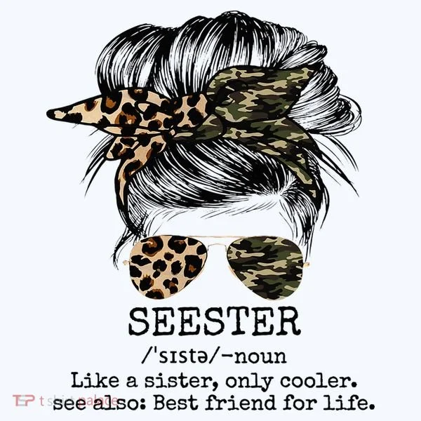 Seester Definition Messy Bun Camo Cheetah Kids T-Shirt