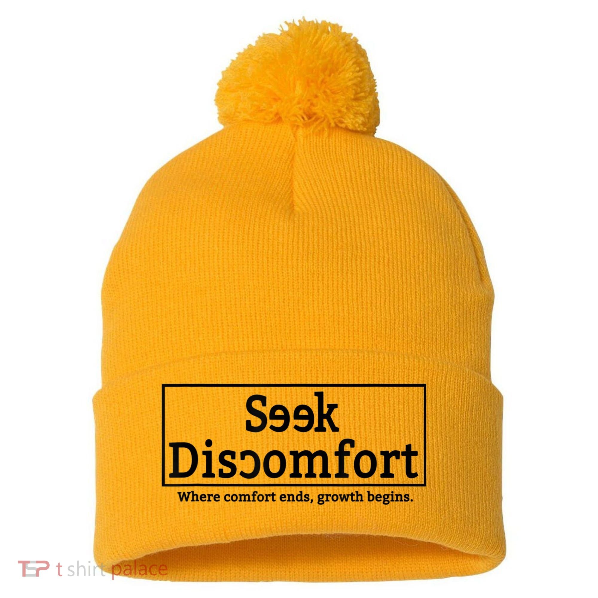 Seek Discomfort Motivational Quote Inspirational Change Pom Pom 12in Knit Beanie