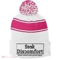 Seek Discomfort Motivational Quote Inspirational Change Stripe Pom Pom Beanie thumb 0