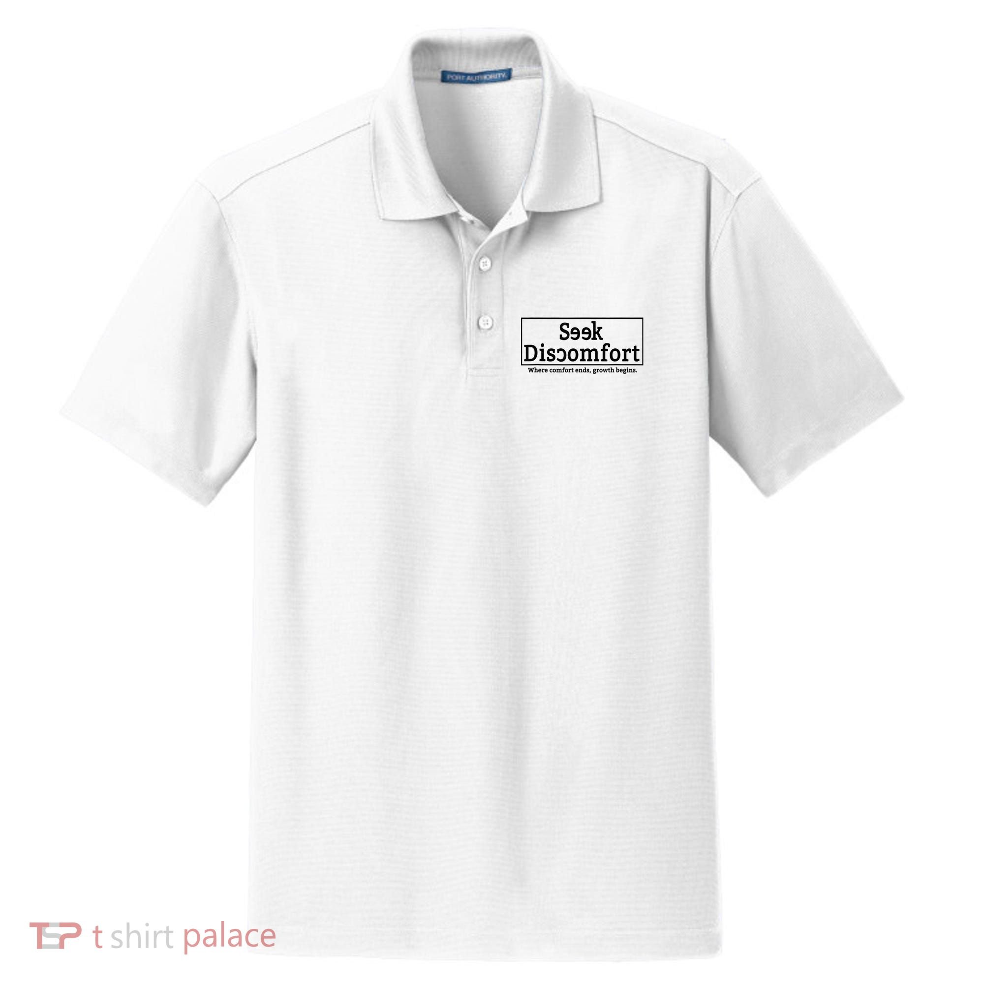 Seek Discomfort Motivational Quote Inspirational Change Dry Zone Grid Polo