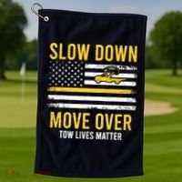 Slow Down Move Over Tow Lives Matter Driver American Flag Golf Towel thumb 1