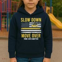 Slow Down Move Over Tow Lives Matter Driver American Flag Kids Hoodie thumb 3