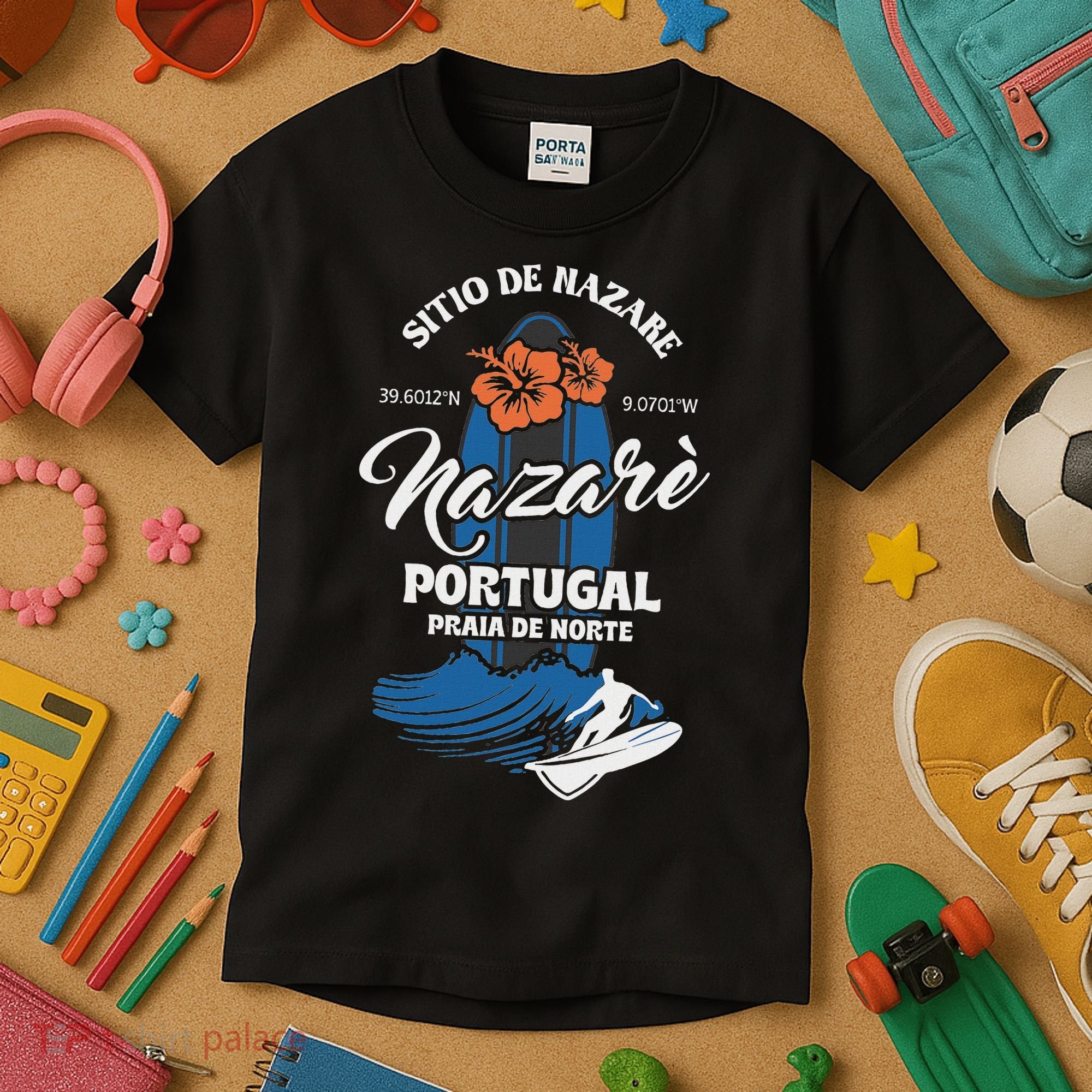 Sitio De Nazare Portugal Beach Surfing Souvenir Surfer Kids T-Shirt