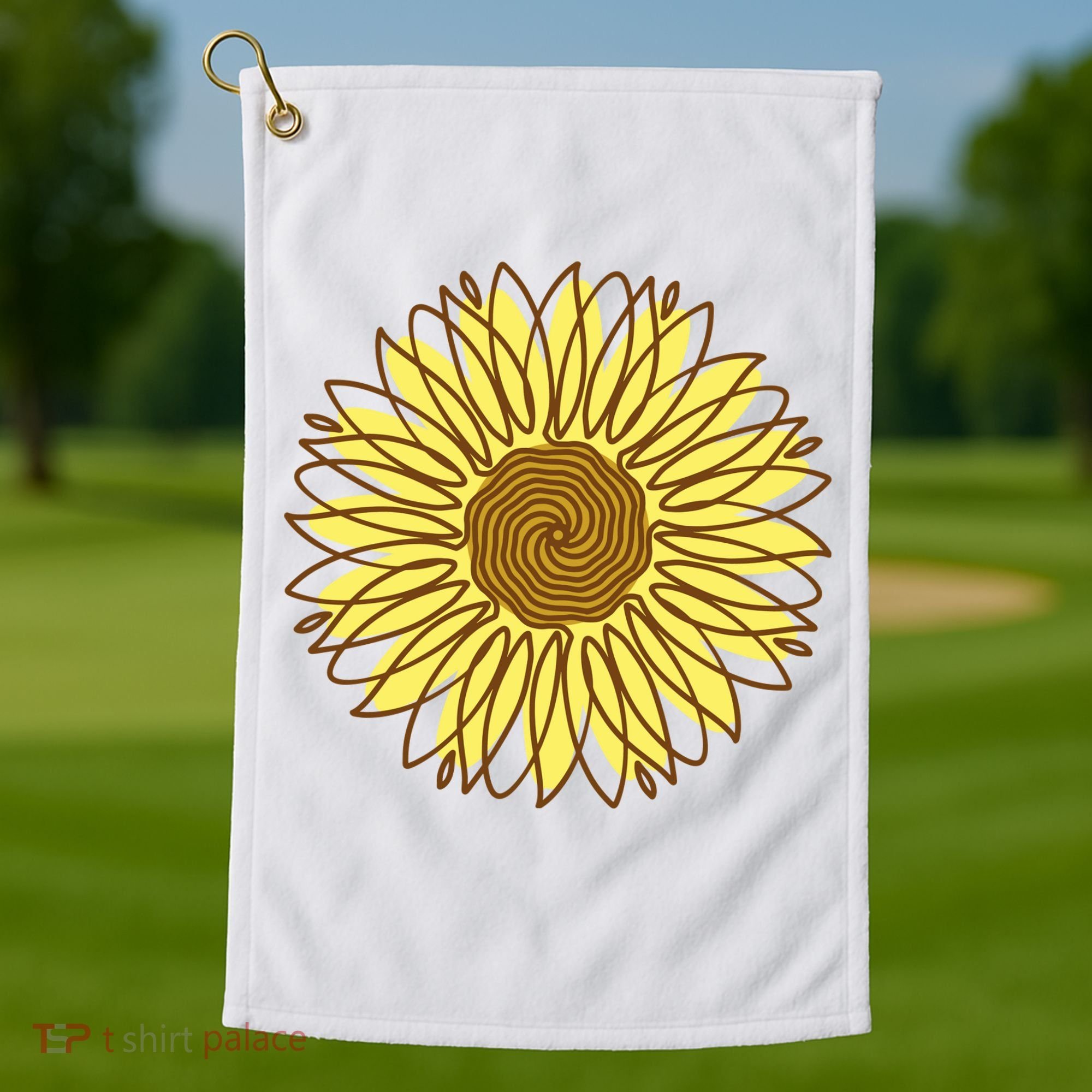 Sunflower Drawing Nature Golf Towel