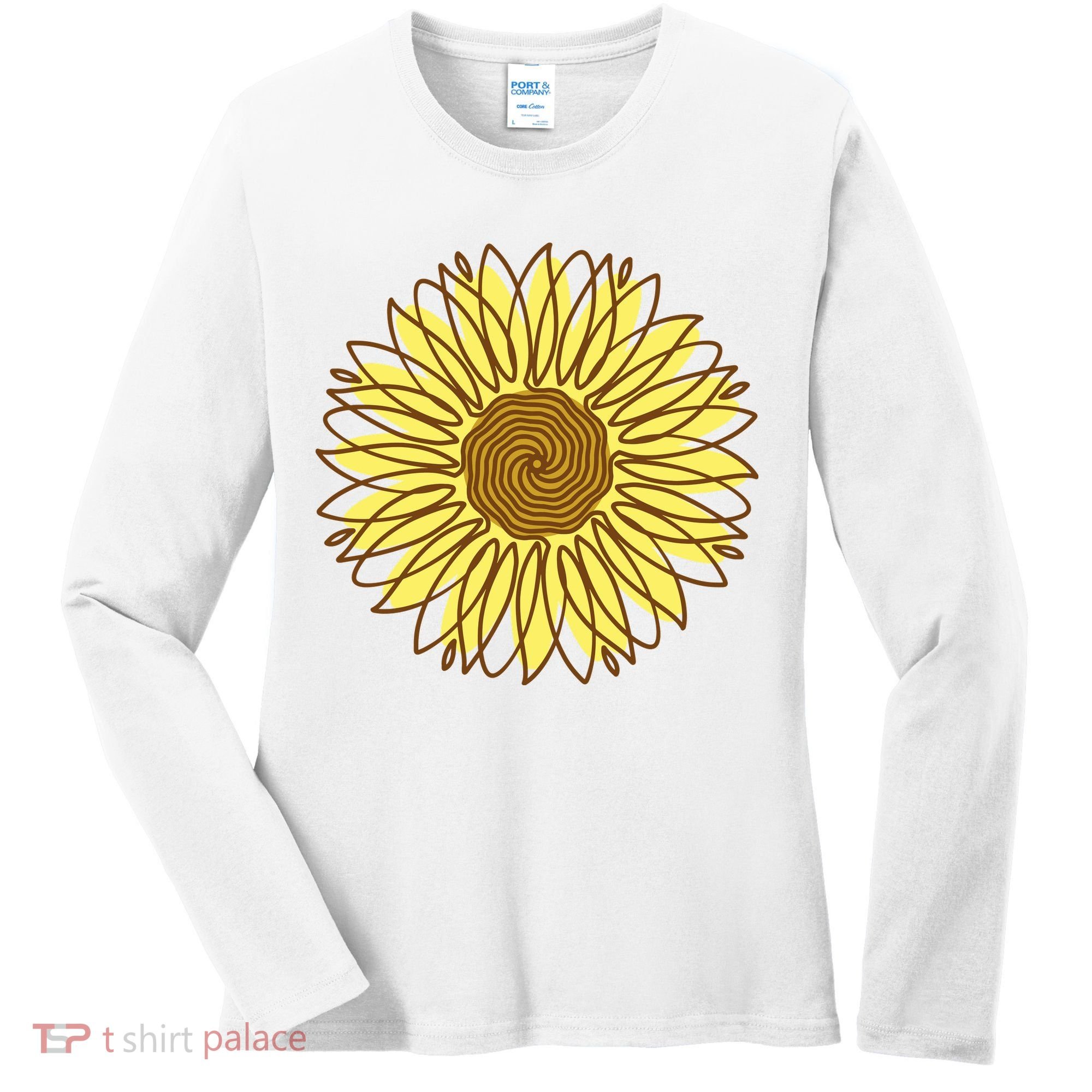 Sunflower Drawing Nature Women's Long Sleeve Shirt