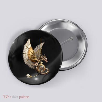 Steampunk Dragon On Watch Vintage Button