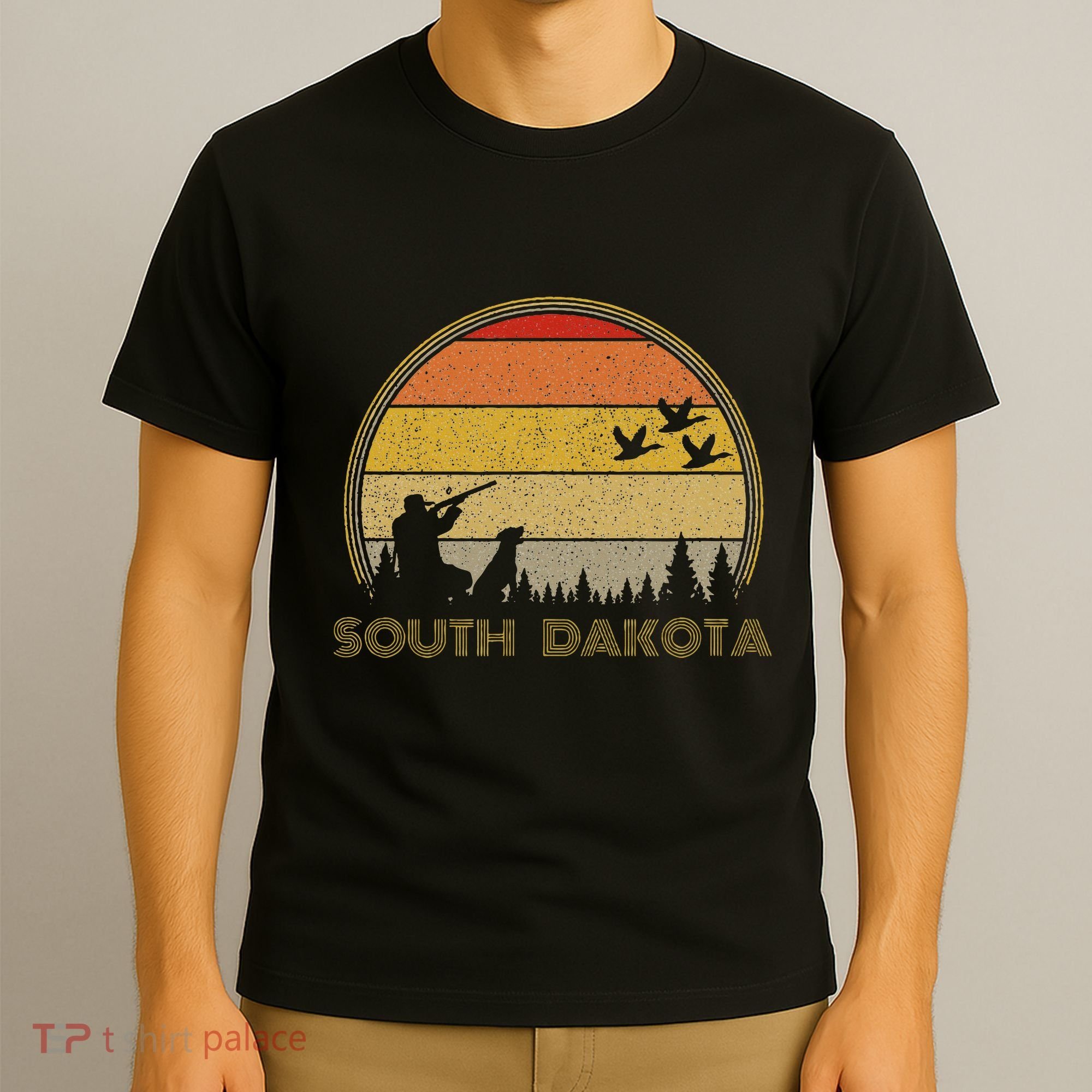 South Dakota Pheasant Hunter Bird Hunting Sunset Retro T-Shirt