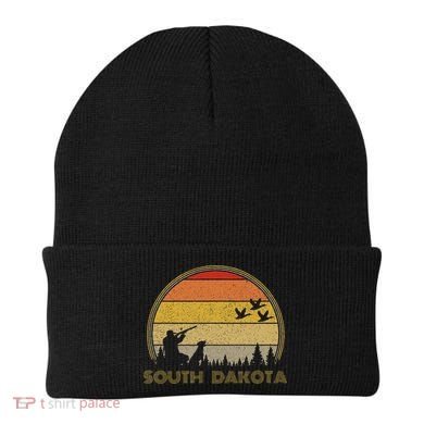 South Dakota Pheasant Hunter Bird Hunting Sunset Retro Beanie