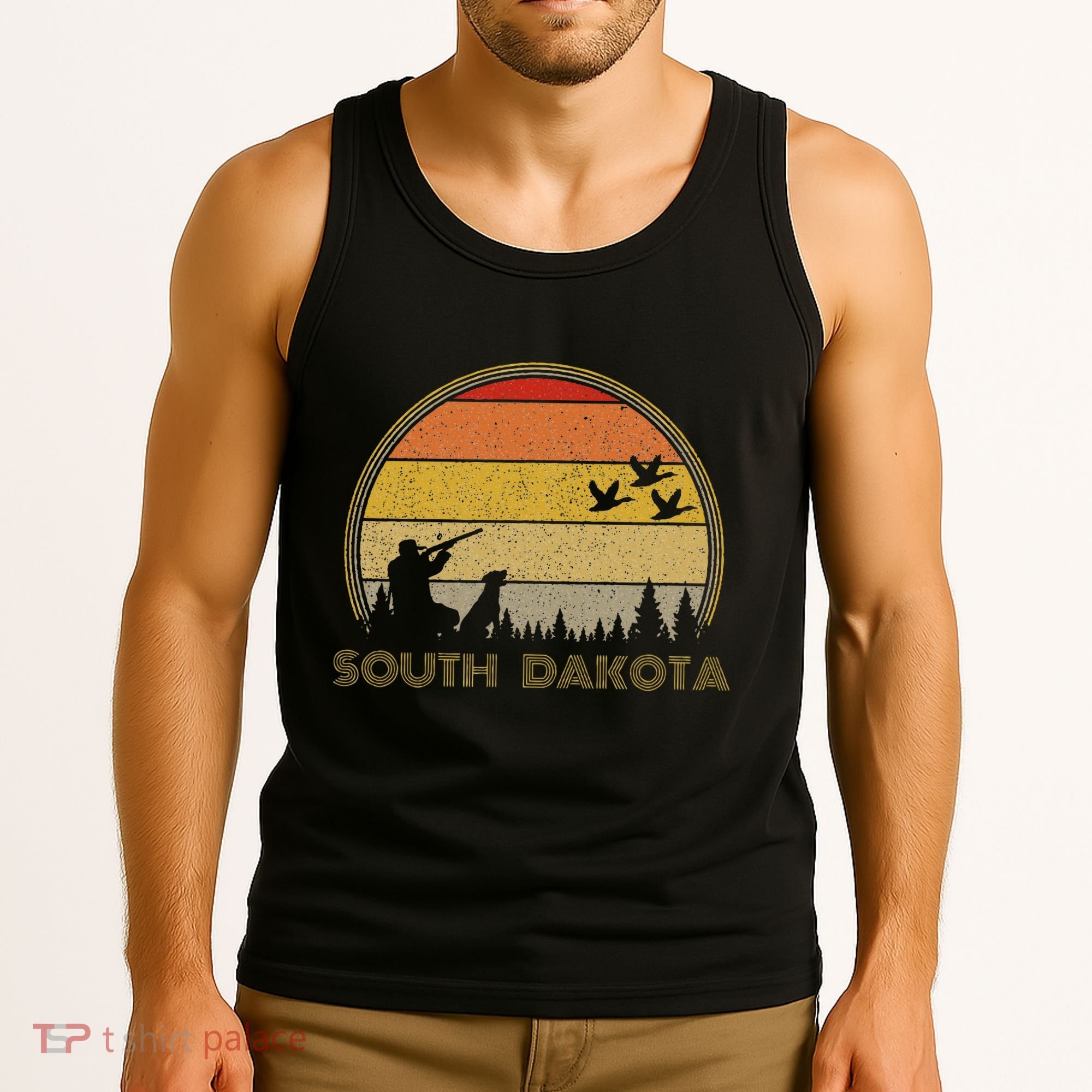 South Dakota Pheasant Hunter Bird Hunting Sunset Retro Tank Top