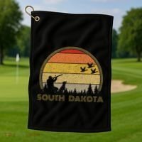 South Dakota Pheasant Hunter Bird Hunting Sunset Retro Golf Towel thumb 1