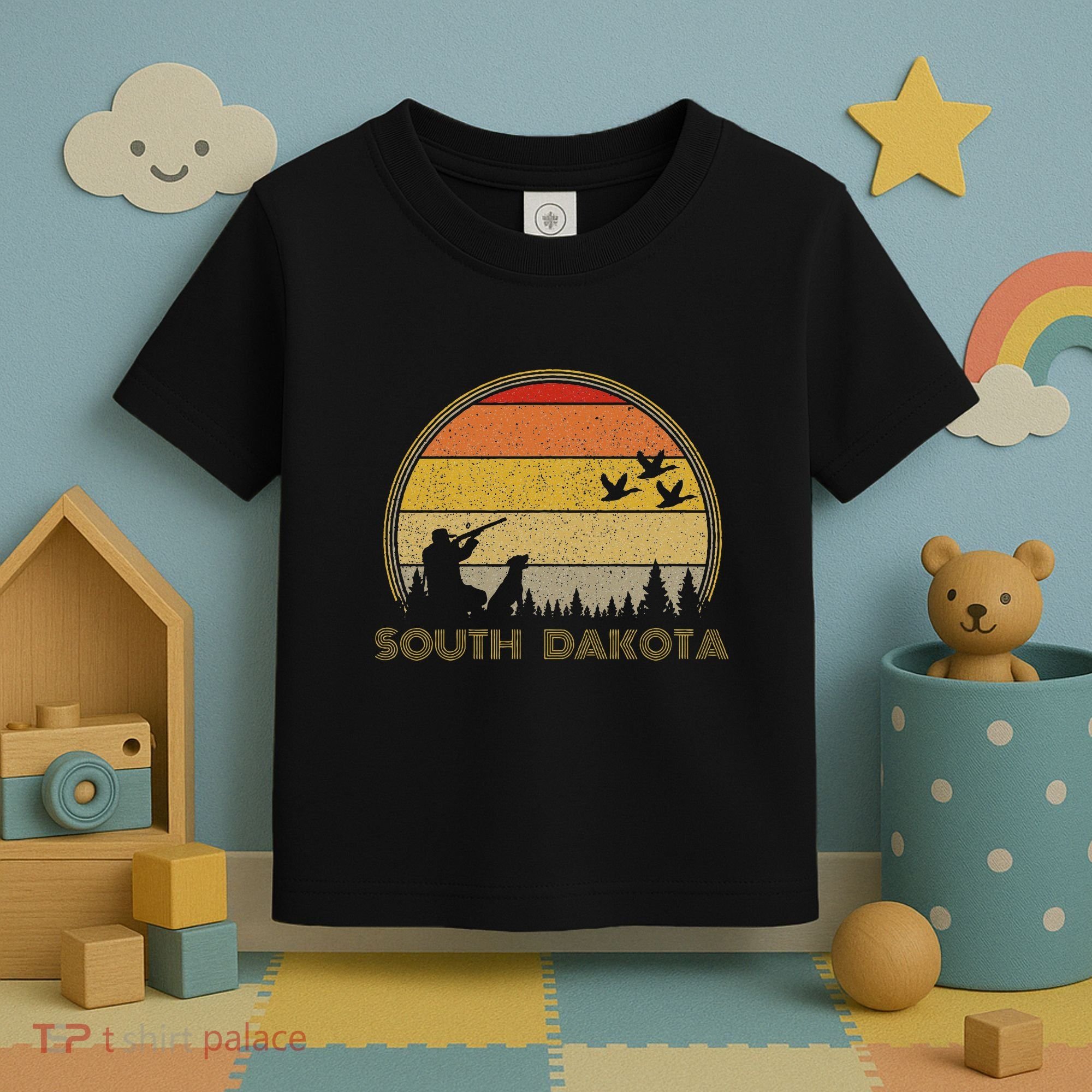 South Dakota Pheasant Hunter Bird Hunting Sunset Retro Toddler T-Shirt